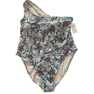 Old Navy NWT 3X One Shoulder Floral Blue & Cream Lightly Padded